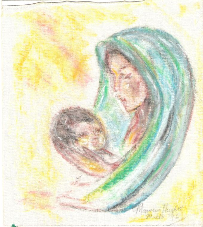 Maureen's painting of Mary and Jesus- she painted this on cotton material.